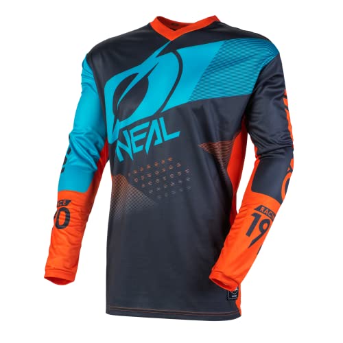 O'NEAL | Motocross-Trikot | Enduro Motorrad | Passform für Maximale Bewegungsfreiheit, Gepolsterter Ellbogenschutz, Atmungsaktiv | Element Jersey Factor | Erwachsene | Blau Grau Orange | Größe XL