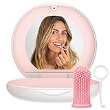 Retayn Aligner Case Travel Kit. Retainer Case with Built-In Mirror plus Aligner Pull Tool & Mini Travel Finger Toothbrush Included (Pink)