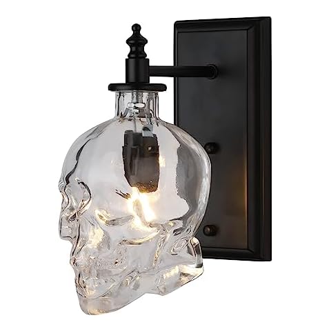 LOTREE Industrial Retro Mini Clear Glass Skull Wall Sconces Black Metal Finish with Clear Glass Wall Lamp for Bedside E14 Wall Light Cover