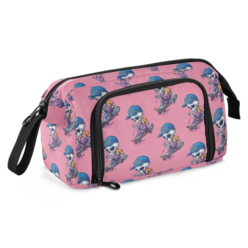 Image of Fisyme Funny Skull Skateboard Pencil Case Large Capacity Pen Bags Box Big Makeup Pouch Organizer