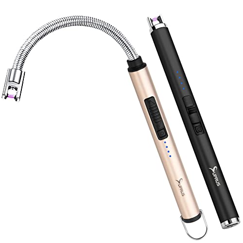 SUPRUS Candle Lighter Arc USB Lighter Electric Lighter with Upgraded LED Battery Display Safety Switch Rechargeable Flameless Plasma Windproof Portable (1 Poket Lighter 1 Flexible Lighter)