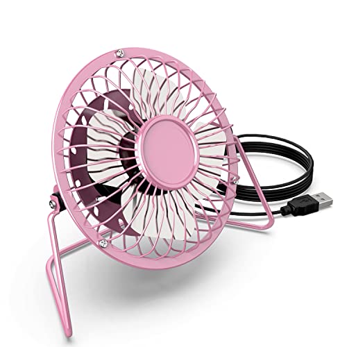 N NEWTOP Mini ventilador de mesa USB portátil aspas metal ventilador pequeño ajustable velocidad continua cable compatible para ordenador portátil PC casa oficina escritorio viajes camping (rosa)