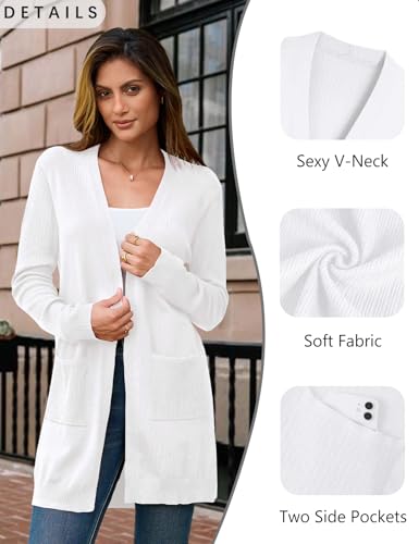 BB&KK Cardigan Sweaters for Women Knit Ribbed Long Sleeve Open Front Casual Winter Lightweight Cardigans with Pockets2