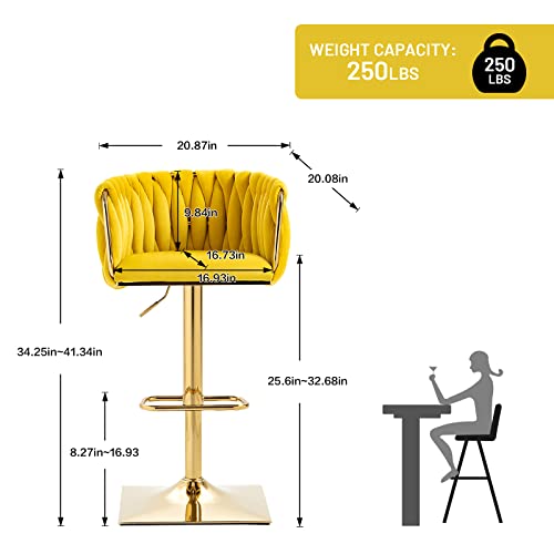 Modern-Velvet-Swivel-Bar-Stools-Hand-Woven-Backrest-Comfy-Adjustable-Counter-Height-Barstools-with-Gold-Square-Base-for-Counter-Kitchen-Island-Cafe-Pub-Set-of-4-Mustard Modern Velvet Swivel Bar Stools Hand Woven Backrest Comfy Adjustable Counter Height Barstools with Gold Square Base for Counter Kitchen Island Cafe Pub Set of 4 Mustard