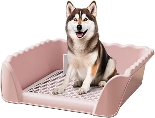 Nicffdi 特大サイズ犬用トイレ 洗える便利なデザイン 囲いつき飛散防止 大型犬中型犬に適用トレー メッシュ付き簡単お手入れ 狗用尿盆排便誘導 網格付きトイレ (L,ピンク)