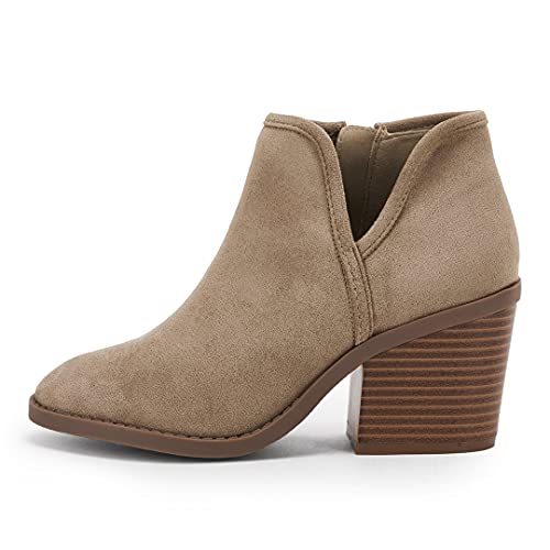 PiePieBuy Womens Ankle Boots Chunky Stacked Heel Slip on Shoes Faux Suede Side Zipper Casual Western Booties2