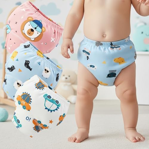 Image of Bembika Baby Training Pant Soft Cotton Reusable Potty Training Pants For Kids Leak-Resistant, Padded Underwear For Babies To Support Diaper Free Transition (M Size For 12-18 Months Pack Of 3)