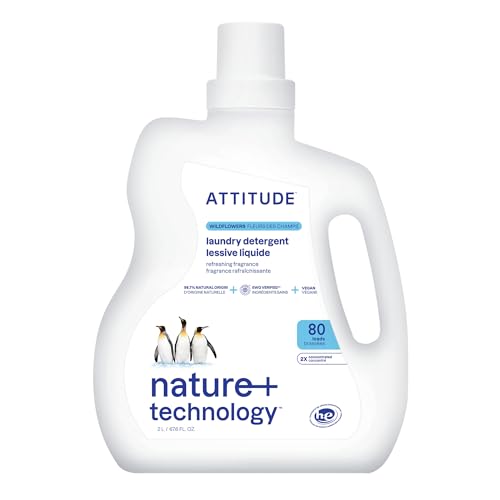Image of ATTITUDE Liquid Laundry Detergent, EWG Verified, HE Compatible, Plant-Based & Vegan, Natural Laundry Soap, Wildflowers, 80 Loads, 67.6 Fl Oz