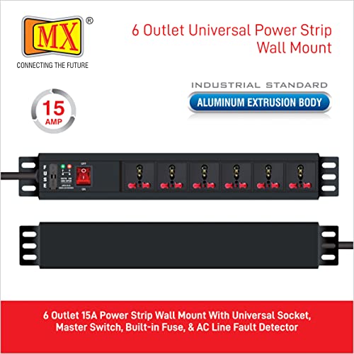 Image of MX Universal Socket Extension Board with Child Safety Shutter Power Strip Wall /Desk Mount Heavy Duty Alumminium Extrusion Body (6-Outlet Universal Power Strip 3 MTR)