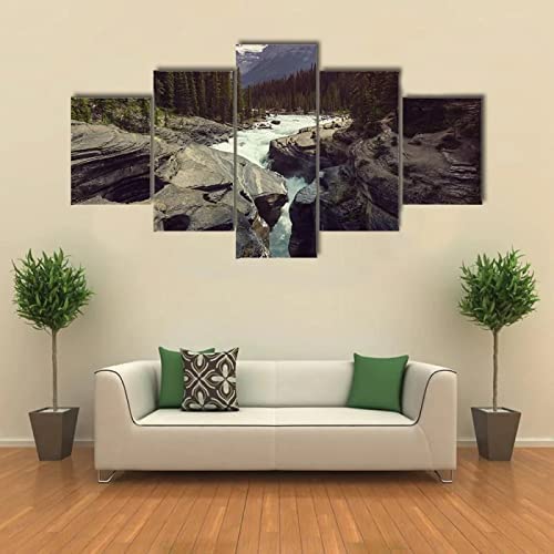 Tableau Multi Panneau 5 Parties Decoration Murale Paysage De Rivière De Forêt Imprimé Sur Toile 5 Pièces Hd Peinture Affiche Mur Art Moderne Motif Peinture 150×100...