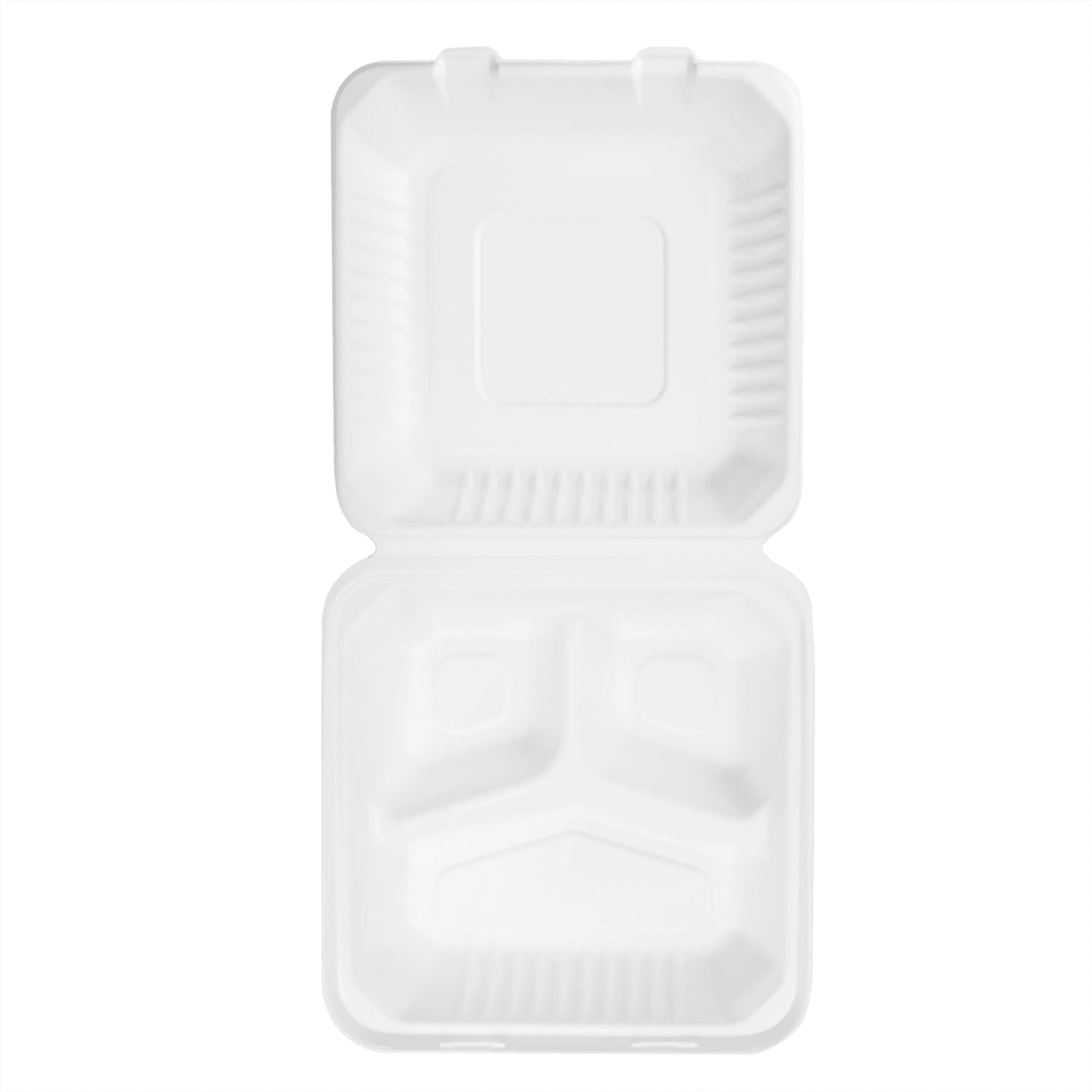 KARAT EARTH Contenedores compostables de bagazo con bisagras de 9 x 9 pulgadas, sin PFAS, 3 compartimentos, KE-BHC99-3CFF - 200 unidades