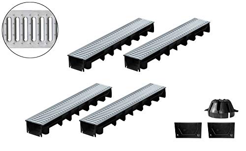 Preisvergleich Produktbild 4x1m ACO Selfplast Entwässerungsrinne Stegrost Stahl verzinkt Ablauf vertikal Bodenrinne Regenablaufrinne