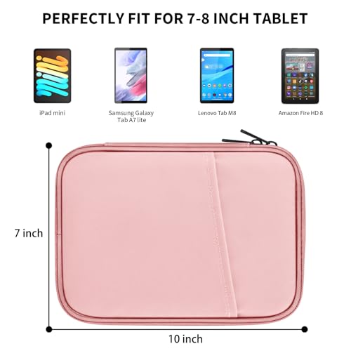 Image of HoYiXi Universal Sleeve for 7-8 inch Tablet Fire HD 8 /Fire HD 8 Plus Compatible iPad mini (6th Gen) 8.3 inch 2021, iPad mini 5 /4 /3 /2 /1, Tab A8, 7 inch-8 inch inch Android Tablet Sleeve Case-Pink