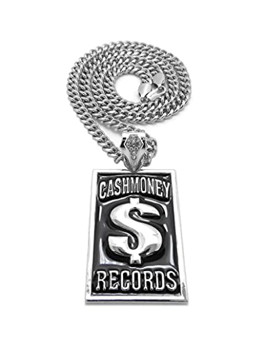 Hip Hop Cash Money Records Pendant Box/Cuban/Rope Chain Necklace XZP111 (30, Silver Cuban Chain)