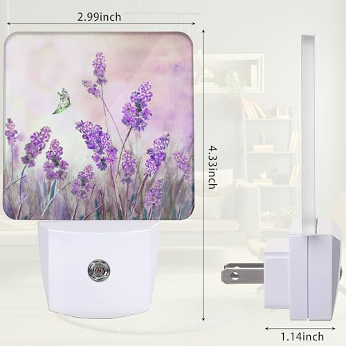 Image of Lavander Flower Butterfly Night Light, Night Light Plug into Wall with Dusk to Dawn Sensor, LED Lamp Energy Saving Lights for Men Women Boys Girls,Lamp for Bedroom Bathroom Hallway