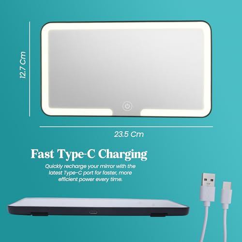 Image of LED Car Mirror with 3 Light Modes and Dimmable Touch Control | Rechargeable Makeup Vanity Mirror with 2000mAh Battery, USB Cable, and Universal Fit for All Car Sun Visors