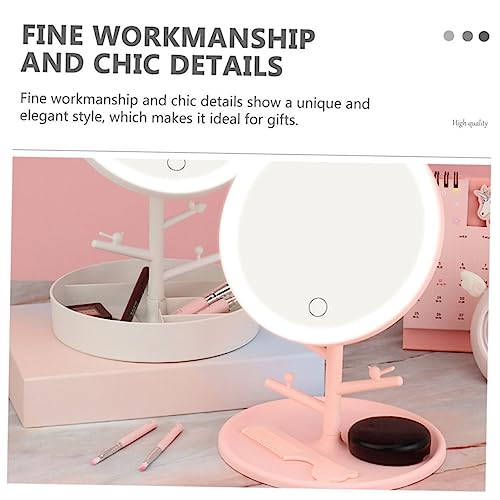 Espejo para maquillaje portátil con luz LED rosa miniatura 7