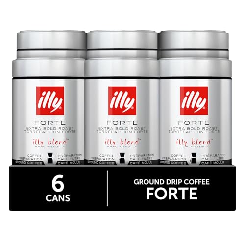 Image of illy Ground Drip Coffee, Forte Dark Roast, 8.8 oz, 6 Pack | 100% Arabica, Premium Italian Coffee, Pre-Ground for Drip Brewers