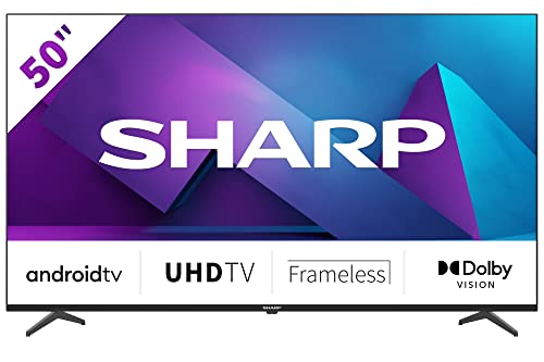 SHARP 50FN6E Android Frameless TV 126 cm (50 Zoll) Fernseher, 4K Ultra HD LED, Google Assistant, Amazon Video, Dolby Vision, HDR10, HLG, Bluetooth, schwarz