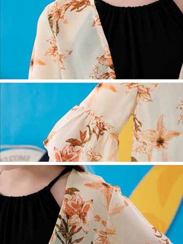 Image of GORLYA Girl's Floral Print Chiffon Beach Cardigan Cover ups Kids Casual Kimono Capes Swimsuit Wraps