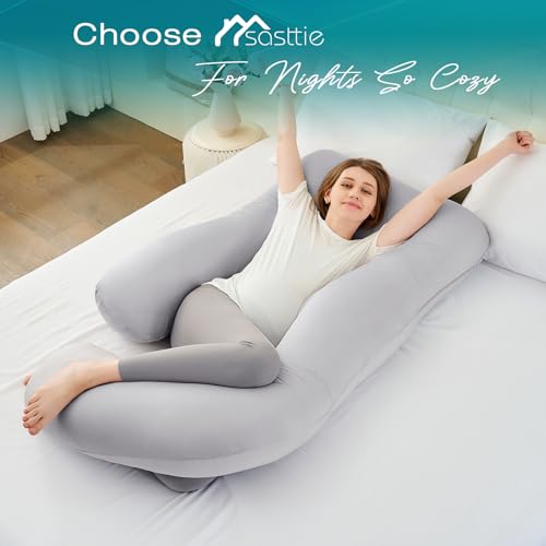 Image of Sasttie Pregnancy Pillows for Sleeping, Maternity Pillow for Pregnant Women, U Shaped Body Pillow Pregnancy Must Haves, 59'' Full Pregnant Pillow with Removable Cover, Light Grey