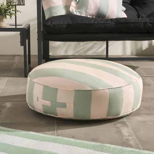 OHS Outdoor Cushions Filled Stripe Floor Cushion, Soft Comfy Garden Cushions Waterproof Seat Pad for Living Room Patio Balcony Round Seat Cushion Indoor Outdoor Seat Pads, Sage/Cream - 60cm