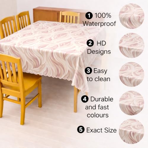 Image of Homerz Premium Waterproof PVC Sparkle Table Cover Collection | Table Cover with Scallop Edges | Dust, Spill & Scratch Resistant (Blush Wave Serenity, 36x54 inch- Center Table)