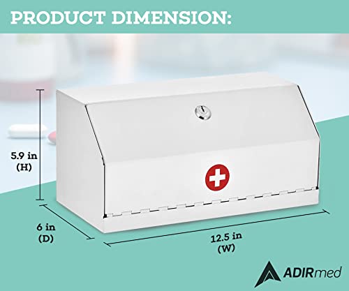 Adirmed Medicine Lock Box For Medication Lock Box With Key - Wall Mounted Locking First Aid Medicine Cabinet, Secured Prescription Storage For Peace Of Mind Around Kids At Home, School (Steel White) #TOP4