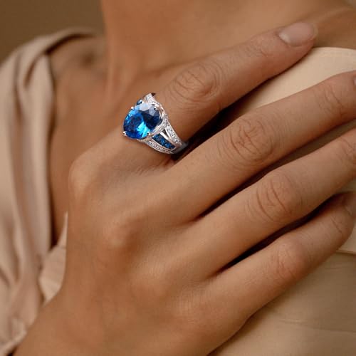 Emerald/Sapphire/Ruby/Tourmaline Rings for Women, 925 Sterling Silver Gemstone Engagement Anniversary Ring Big 6.5-8.5 Carat Birthstone Ring, Size 6 to 10 (Send Gift Box)2