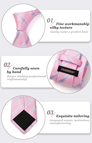 Image of HISDERN Stripe Tie Mens Ties with Pocket Square Set Classic 3.4'' Silk Formal Necktie Handkerchief for Business Wedding