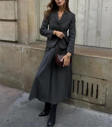 Women's Lapel Slim-Fit Single-Breasted Blazer and Textured Commuter Skirt3