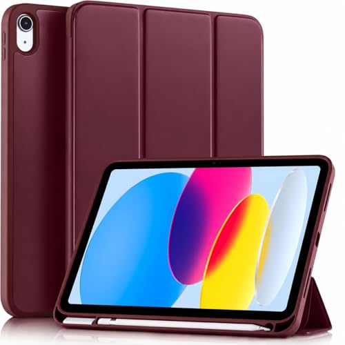 Image of ProElite Smart Case for iPad (A16) 11th /10th Generation (2025 /2022) [Auto Sleep /Wake Cover] [Left Side Pencil Holder] [Soft Flexible Case] Recoil Series - Wine