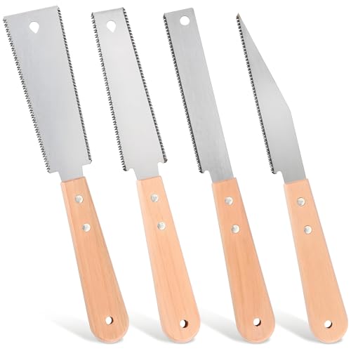4 PCS Japanese Pull Saw, Double Edge and Flush Cut Hand Saws, Fine Tooth Woodworking Tools for DIY, Furniture Making and Carpentry Projects, Complete Small Hand Saw Kit, Black