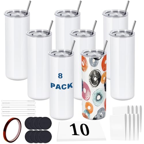 Reviews de Vaso blanco disponible en línea. 47 oaptuza - Paquete de 8 vasos de sublimación de 20 onzas a granel, vasos de sublimación blancos rectos delgados, de acero inoxidable con aislamiento de doble pared para...