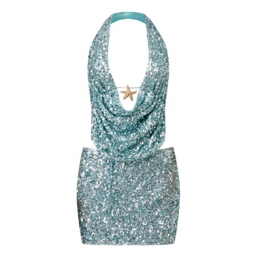 Image of Woman Sparkly Sequin Two Piece Skirt Outfits Summer Sleeveless Cami Crop Top Sexy Bodycon Mini Skirt Sets
