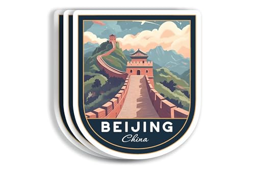 (3 Pcs 3X3) Beijing China Stickers - Beijing Travel Sticker - China Travel Gift - Beijing Souvenir - Decals for Luggage - Suitcase - Scrapbook - Laptop - Water Bottle