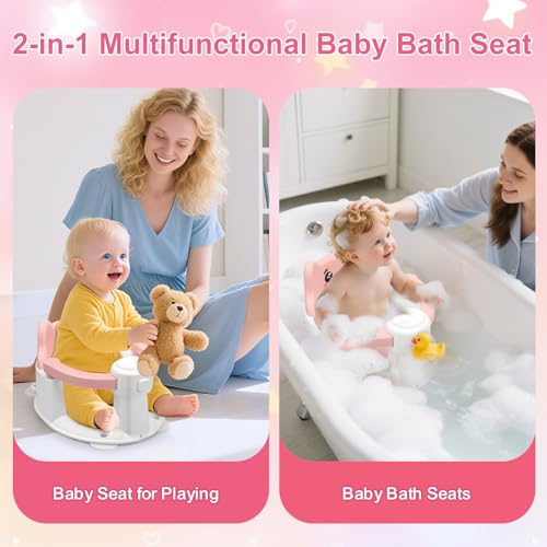 Chaise de bain pour bébé avec ventouses anti-glisse, siège rose de douche 6 mois