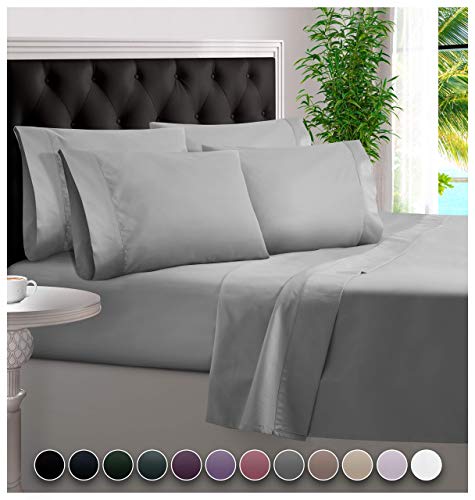 6 Piece Bamboo Sheets 100% Organic Bamboo Sheets Bamboo Bed Sheets Cooling Sheets Deep Pocket Bed Sheets Queen Size, Light Gray