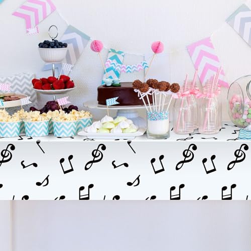 108 x 54 Inch Musical Notes Tablecover Musical Plastic Tablecloth Disposable Table Cover Notes Theme Birthday Party Decoration Supplies(2 Pieces)