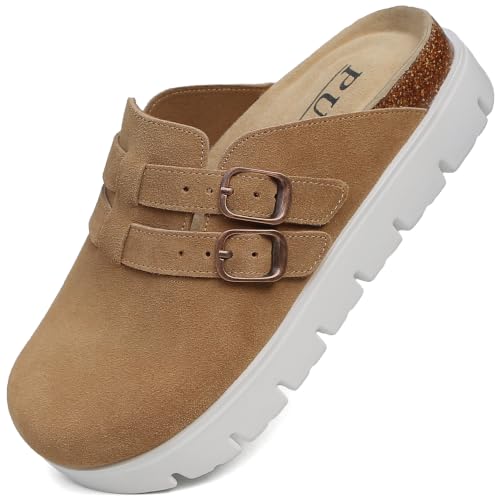 PUVONAW Women's Platform Suede Clogs Orange 8