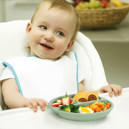 Image of Xacton Silicone Suction Plates I Baby Feeding with 3 Strong Suction Cups I BPA Free, Dishwasher, Freezer & Microwave Safe I Unbreakable I Silicon Grip I Deep Divided for Baby & Toddlers (Blue1)