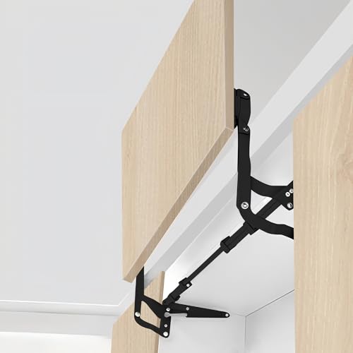 Vertical Lift Hinge, Vertical Swing Lift Pneumatic Arm Kitchen Mechanical Hinge Slow Closing, Durable & Silent Fit for Cabinet Width: 19.69-35.43" Matte Black