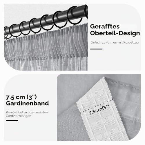 MRTREES Sheer Curtains with Rail Hooks Grau 160X300cm (HXB) Gardinen Wohnzimmer Modern Transparent für Schiene Vorhänge Leinenoptik… – Ansicht 4