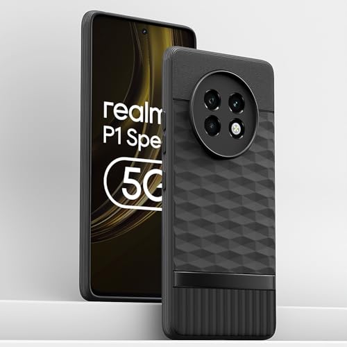 Image of Pikkme Back Cover for Realme 13 Plus 5G / Realme P1 Speed 5G Camera Protection 3D Hexa Cube Design Silicone Protective Bumper Case (Black)