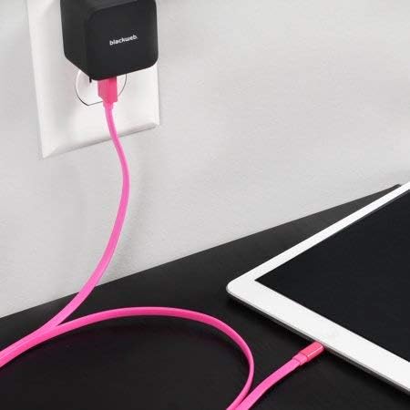 Lightning cable connected to a wall adapter and an iPad