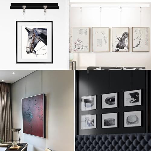 Image of Acrux7 9 PCS Picture Wire Hanging Kit, 6.6 Ft Stainless Steel Rope with Pictures Rail Hooks, Adjustable Picture Rail Hanging System for Pictures, Billboards, Basket, Flowerpot, Max Load 66LBS