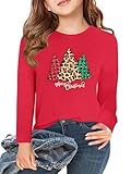 ZDC Girls Christmas Long Sleeve T Shirts Kids Fall Crewneck Tops Basic Tees 5-14 Years