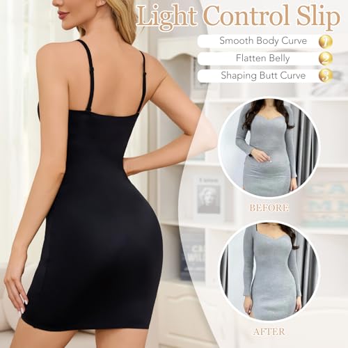 Image of MISS MOLY Shapewear Dress Slip for Women Full Slip Tummy Control Body Shaper Seamless Cami Dress with Adjustable Strap