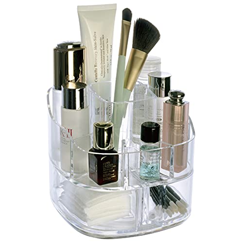 Homhope 360 Rotating Makeup Organizer, Acrylic Cosmetic Storage Display Case,Multi-function Jewelry Box with Drawers,Spinning Rack for Vanity,Clear Holder for Brush ,Lipstick and Hair Accessories