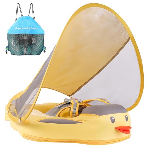 Image of Mambobaby Float Add Tail Baby Swim Float with Canopy, Non-Inflatable Solid Baby Float, Upgrade Soft Waterproof Skin-Friendly Leather Material Infant Swim Float (Special Edition Yellow)